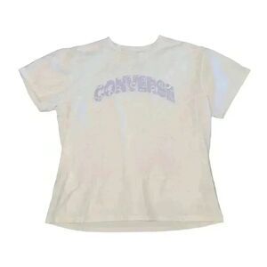 Converse Women's Cream & Lavender Graphic Cotton Knit Crewneck Short Sleeve T-sh